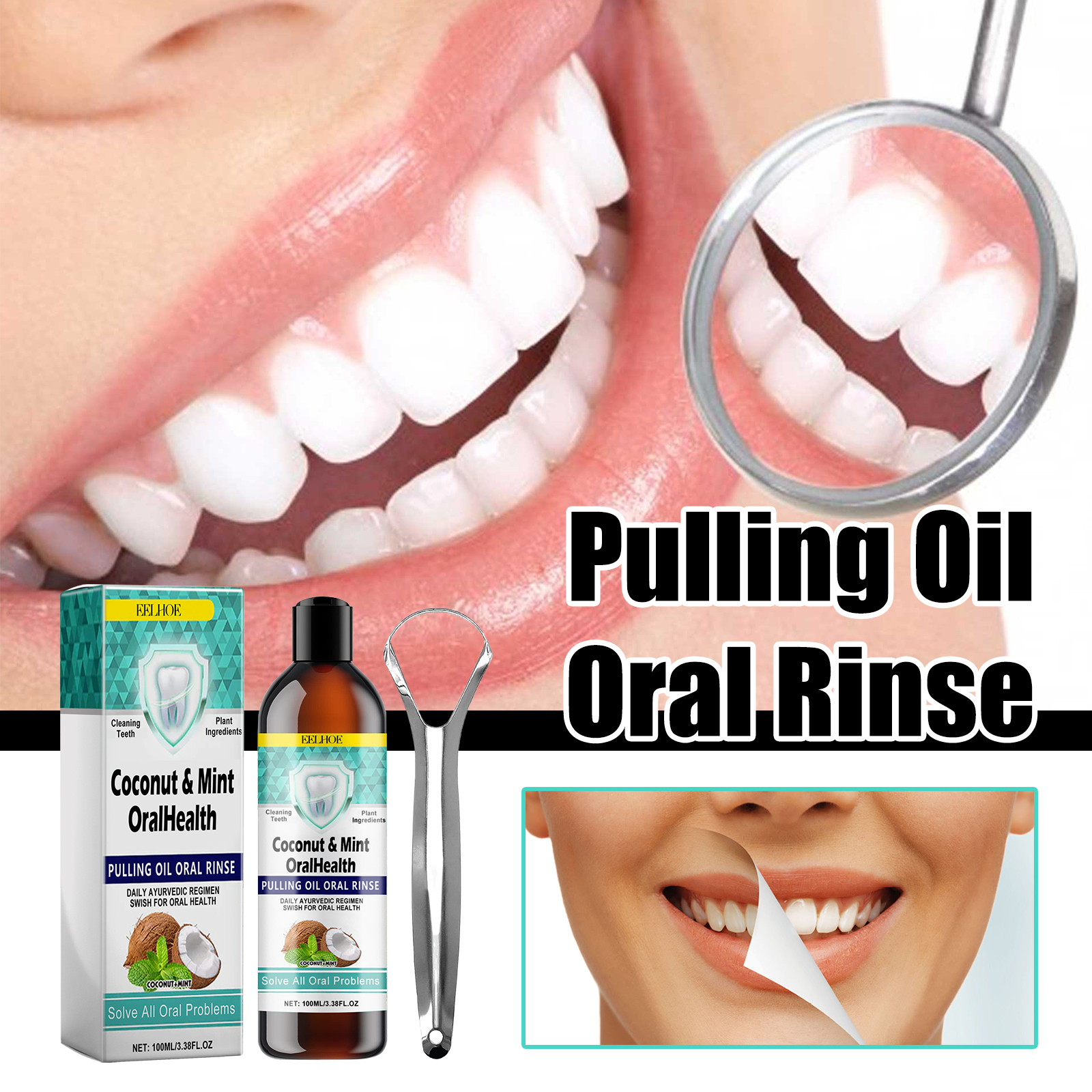 Teeth Whitening Oil Pulling - Coconut Mint Pulling Oil Mouthwash Alcohol-free