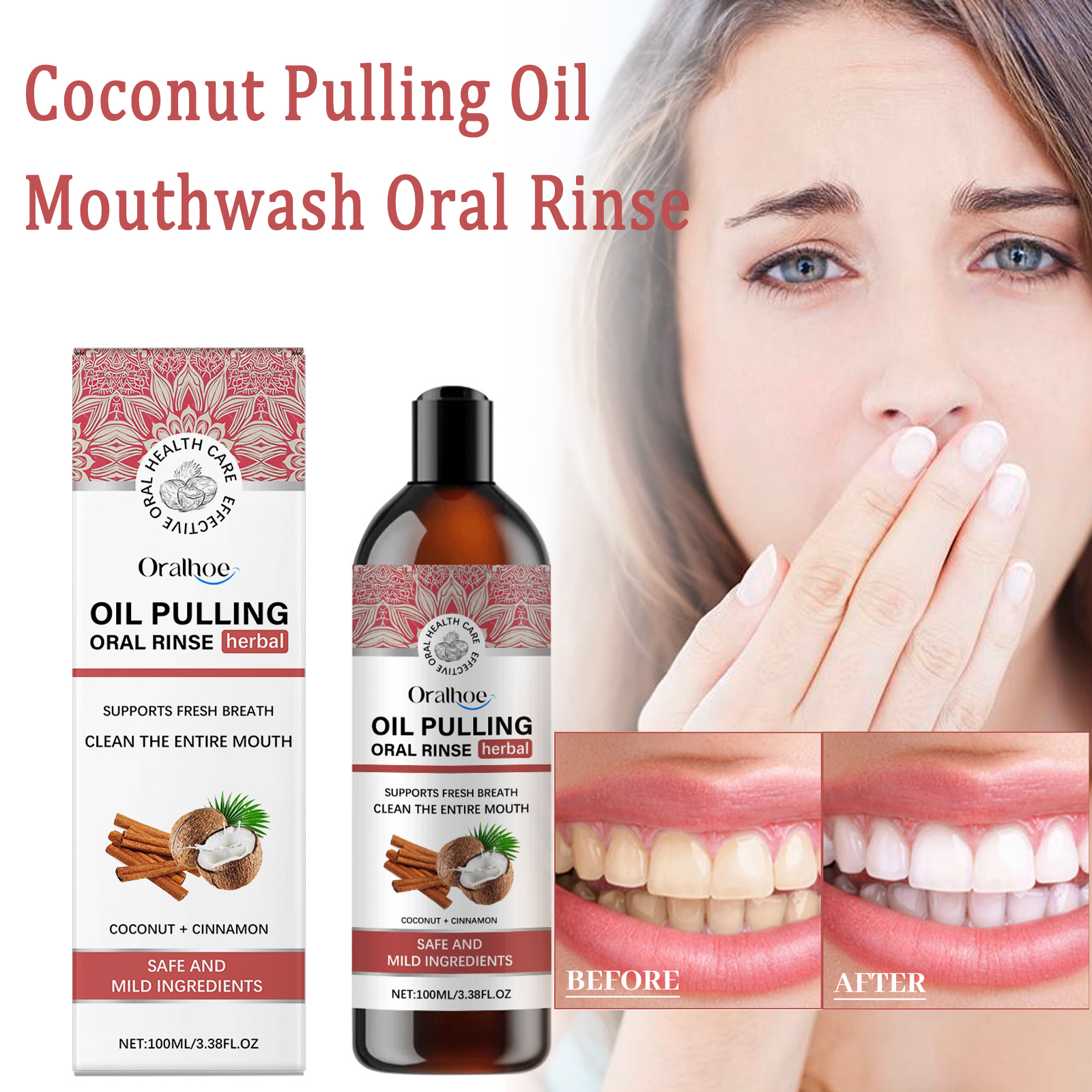 Teeth Whitening Oil Pulling - Coconut Pulling Oil Mouthwash Oral Rinse