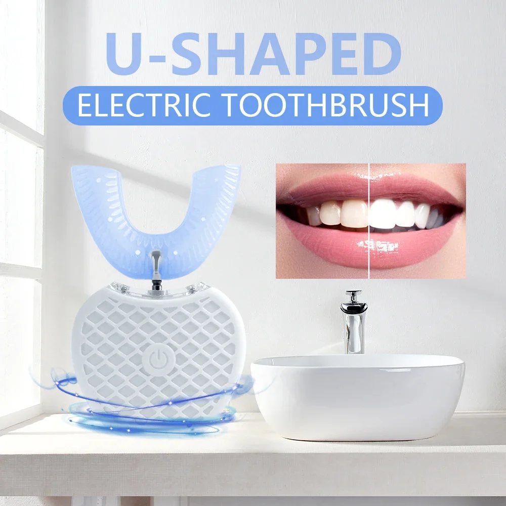 Teeth Whitening With Blue Light - Ultrasonic Electric Toothbrush Adult,Automatic Toothbrush U-Shape